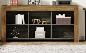Horizontal Bookcase with 6 Cubes , Rustic Wood Bookshelf hoga-jw1196
