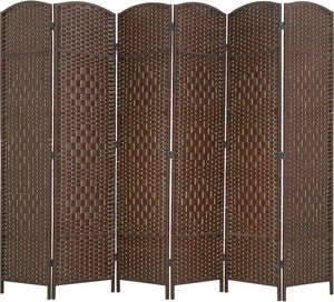 Room Divider 6 Panel Folding Privacy Divider 6 Ft Indoor Wall Divider Portable Partition Wood Screen, Brown