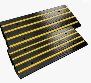4816 inch 2 pcs Car Driveway Rubber Curb Ramp, Low Profile Slope Ramps, Gutter Bridge with Drainage Channel,