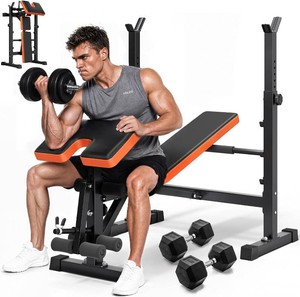 YOLEO Multifunctional Folding Weight Bench, Adjustable Fitness Bench with Barbell Rack