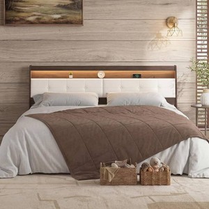 KATYGLORY Upholstered Headboard Only LED Remote WalnutQueen