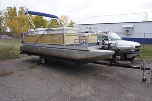 1981 National 21 Pontoon with Trailer and Bimini Top - 50HP Johnson Outboard