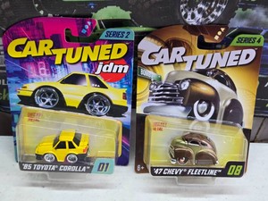 Car Tuned JDM Series 2 85 Toyota Corolla Diecast Model and Series 4 47 Chevy Fleetline Diecast Model