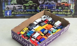 Box of Assorted Diecast Cars and Trucks Mostly Maisto Brand