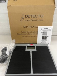 MSRP $340 NEW IN OPEN BOX DETECTO SLIMTALK XL TALKING DIGITAL SCALE, MEASURES WEIGHT UP TO 550 LB WITH ENGLISHSPANISH VOICE &amp EXTRA-WIDE PLATFORM