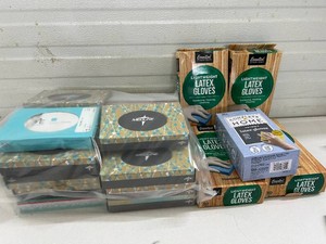 MIXED NEW LOT OF MEDLINE FACIAL TISSUES &amp LATEX GLOVES ASSORTMENT BOXED SUPPLY LOT FOR HOME, OFFICE &amp FACILITY STOCK