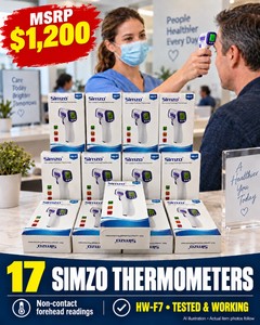 MSRP $1,200 NEW 17 SIMZO HW-F7 NON-CONTACT FOREHEAD THERMOMETERS, INFRARED TEMPERATURE MEASUREMENT WITH DIGITAL DISPLAY &amp FAHRENHEITCELSIUS SETTINGS