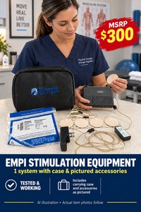 MSRP $300 EMPI ELECTRICAL STIMULATION UNIT, DELIVERS ELECTRICAL STIMULATION WITH LEADS, CHARGER, ELECTRODES &amp CASE - TESTED &amp WORKING