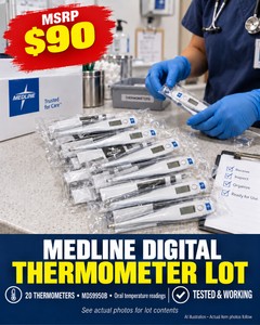MSRP $90 - 20 MEDLINE MDS9950B DIGITAL ORAL THERMOMETERS, MEASURES BODY TEMPERATURE WITH EASY-READ DISPLAY, INDIVIDUALLY BAGGED WITH INSTRUCTIONS