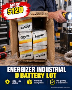 MSRP $120 NEW 60 ENERGIZER INDUSTRIAL EN95 D-CELL ALKALINE BATTERIES POWERS COMPATIBLE D-CELL EQUIPMENT, NEW IN BOXES