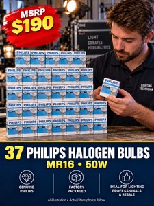 MSRP $190 NEW PHILIPS HALOGEN REPLACEMENT BULBS, LIGHTING FOR COMPATIBLE FIXTURES, 37 INDIVIDUALLY BOXED BULBS