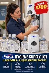MSRP $700 NEW PURELL TFX 2720-SERIES TOUCH-FREE DISPENSERS &amp HAND SANITIZER BOTTLES - 12CASE DISPENSERS  7 BOTTLES - HAND SANITIZING FOR COMMERCIAL FACILITIES, RESTAURANTS, SCHOOLS