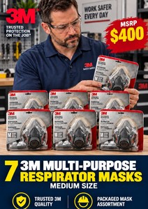 MSRP $400- 7 NEW 3M Performance Multi-Purpose Respirator Kits, Medium Size, Organic VaporAcid Gas Filter Cartridges, Reusable Half-Face Masks, Painting, Chemical Handling, Automotive &amp Industrial Applications, Factory Sealed