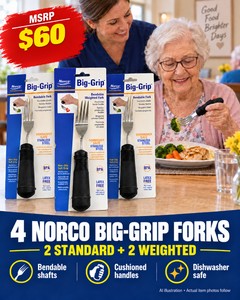 MSRP $60 NEW ORCO BIG-GRIP BENDABLE FORKS - 2 STANDARD  2 WEIGHTED - ADAPTIVE DINING UTENSILS WITH SOFT NON-SLIP HANDLES &amp STAINLESS STEEL, NEW IN PACKAGING