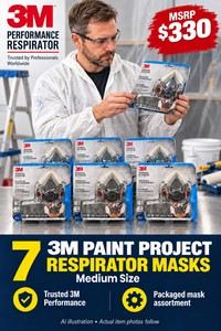 MSRP $330 LOT OF 7 NEW 3M Performance Paint Project Respirator Kits, Medium Size, Reusable Half-Face Masks, Organic Vapor Protection, Paint Spraying, Automotive, Workshop &amp Industrial Applications, Factory Sealed&nbspIncludes Filter Cartridges