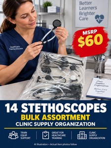 MSRP $60 14 NEW STETHOSCOPE ASSORTMENT - LISTENING INSTRUMENTS WITH WHITE TUBING &amp BLACK CHESTPIECES, INDIVIDUALLY BAGGED