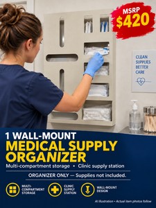 MSRP $420 WALL-MOUNT MEDICAL SUPPLY ORGANIZER, MULTI-COMPARTMENT STORAGE FOR CLINIC SUPPLIES &amp PPE, MASKS, GLOVES, WIPES, EVERYTHINGS WITHIN REACH