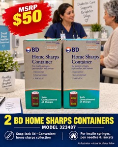 MSRP $50 - NEW 2 BD HOME SHARPS CONTAINERS, MODEL 323487, COLLECTS USED NEEDLES &amp SYRINGES FOR DISPOSAL, NEW IN BOXES
