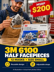 MSRP $200 - LOT OF 12 NEW 3M 6100 REUSABLE HALF FACEPIECE RESPIRATOR MASKS, SIZE SMALL, ADJUSTABLE STRAPS