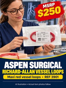 MSRP $250 NEW ASPEN SURGICAL RICHARD-ALLAN 3901 MAXI RED VESSEL LOOPS, 18-INCH SURGICAL BANDS FOR VESSEL IDENTIFICATION &amp RETRACTION, 2 PER POUCH
