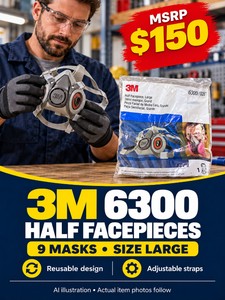MSRP $150 - LOT OF 9 NEW 3M 6300 REUSABLE HALF FACEPIECE RESPIRATOR MASKS, SIZE LARGE, ADJUSTABLE STRAPS