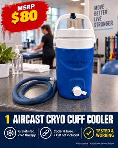 MSRP $80 AIRCAST CRYO CUFF GRAVITY COOLER WITH HOSE, PORTABLE COLD THERAPY RESERVOIR, NO CUFF INCLUDED, LIKE NEW CONDITION