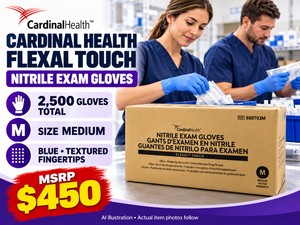 MSRP $450 CARDINAL HEALTH FLEXAL TOUCH NITRILE EXAM GLOVES, SIZE MEDIUM - 2,500 GLOVES TOTAL - BLUE WITH TEXTURED FINGERTIPS - NEW IN BOX, EXPIRED