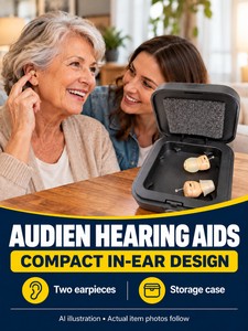 PRE-OWNED AUDIEN HEARING AIDS, 2 COMPACT IN-EAR EARPIECES WITH STORAGE CASE - UNTESTED