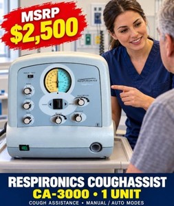 MSRP $2,500 RESPIRONICS COUGHASSIST CA-3000 - 1 UNIT WITH POWER CORD - MECHANICAL INSUFFLATOR-EXSUFFLATOR FOR ASSISTED COUGH &amp AIRWAY CLEARANCE, MANUAL &amp AUTOMATIC MODES TESTED &amp WORKING
