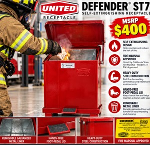 MSRP $400 UNITED RECEPTACLE DEFENDER ST7 RED STEP CAN, HANDS-FREE WASTE COLLECTION WITH FOOT-PEDAL LID &amp REMOVABLE METAL LINER - GREAT CONDITION