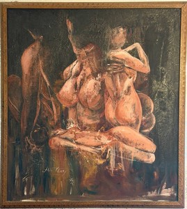 Vintage Jan Kenny Original Figurative Painting in Carved Frame - 38 X 42 in