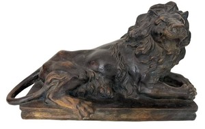 Vintage Large Antoine-Louis Barye Style Recumbent Lion Sculpture - 21 in - #2