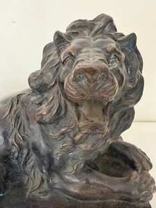 Vintage Large Antoine-Louis Barye Style Recumbent Lion Sculpture - 21 in - #2