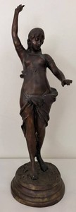 Vintage Female Dancer Figural Bronze Sculpture on Circular Base - 29 in
