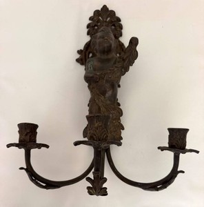Antique Green Man and Cherub Three-Light Candle Sconce - 16 X 8 X 18 in - #1