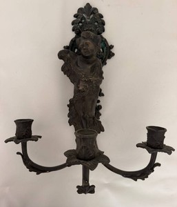Antique Green Man and Cherub Three-Light Candle Sconce - 16 X 8 X 18 in - #2