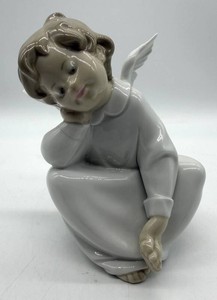Lladro 4961 Seated Cherub Porcelain Figurine - 6 in