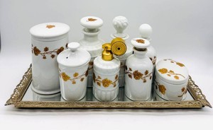 French Porcelaine De Paris Porcelain Vanity Set With Mirrored Tray