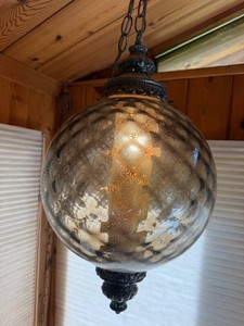 Vintage Mid-Century Textured Glass Swag Lamp
