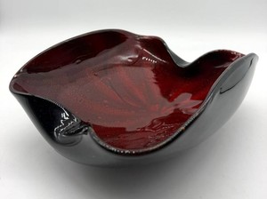 Sculptural Art Glass Dark Red Bowl