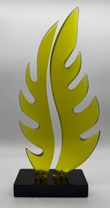 Lucite Twin Flame Sculpture on Black Base - 15 in H