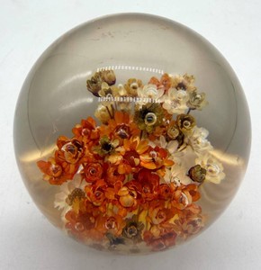 Vintage Floral LuciteAcrylic Paperweight - 3 in