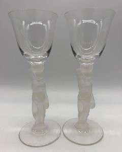 French Bayel Crystal Bacchus Cordial Wine Glasses Pair