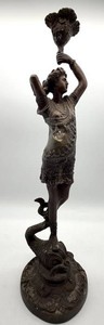 Figural Woman With Vessel and Serpent Sculpture - 15.5 in