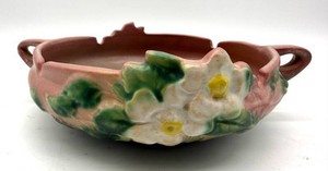 Vintage Roseville Pottery 389-6 Floral Handled Bowl