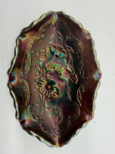 Fenton Poppy Amethyst Carnival Glass Pickle Dish