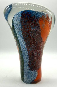 Multicolor Abstract Art Glass Vase - 6.5 in - Signed