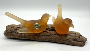 Vintage Westmoreland Glass Birds on Wood Base - 7 Inch (Lot of 2)