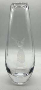 Kosta Boda Clear Art Glass Vase With Etched Figure - 9 in H - Signed