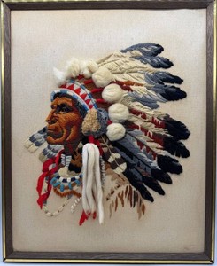 Vintage Dimensional Native American Chief Textile Wall Hanging - 17 X 21 in
